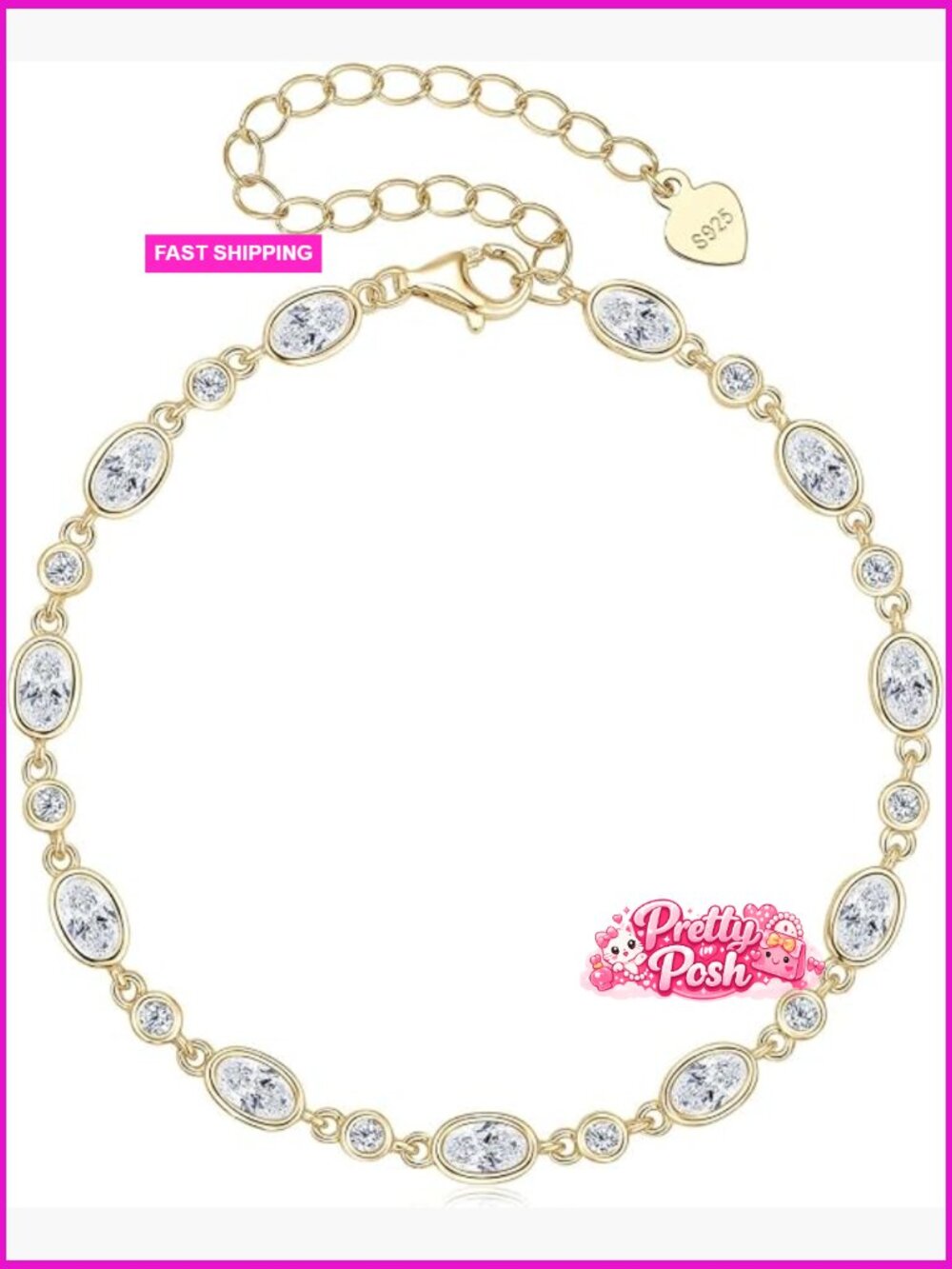 Oval Moissanite Link Bracelet 3.6cttw 925 Sterling Silver Adjustable